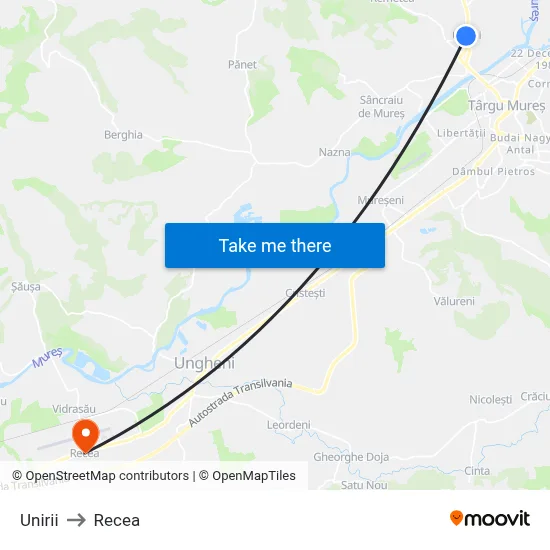 Unirii to Recea map