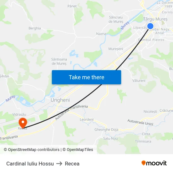 Cardinal Iuliu Hossu to Recea map