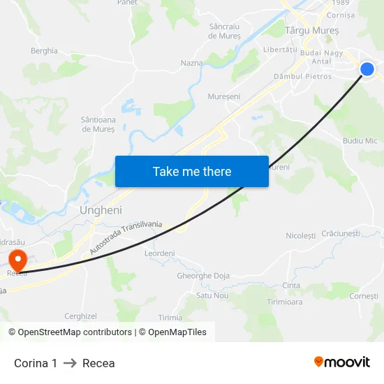 Corina 1 to Recea map