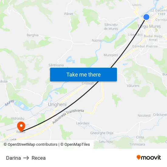 Darina to Recea map