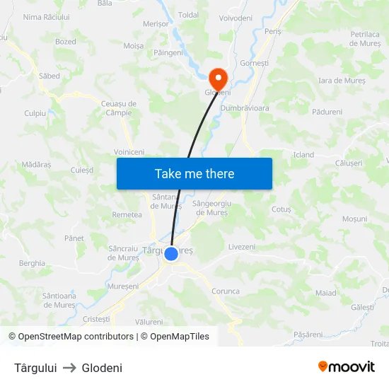 Târgului to Glodeni map