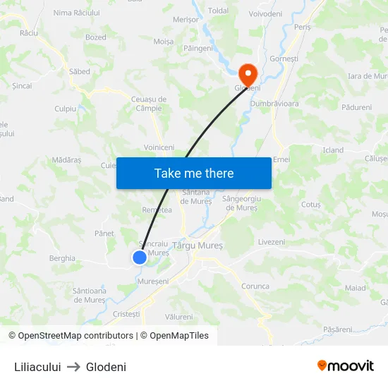 Liliacului to Glodeni map