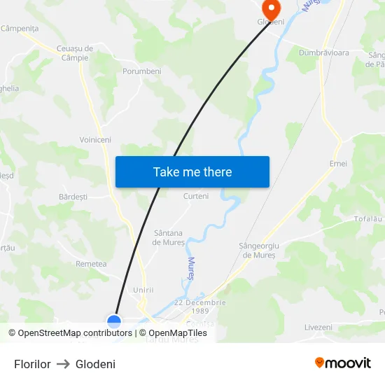 Florilor to Glodeni map