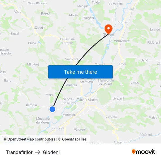 Trandafirilor to Glodeni map