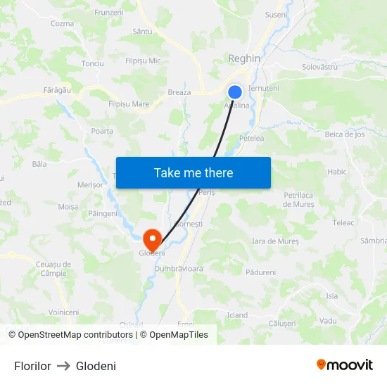 Florilor to Glodeni map