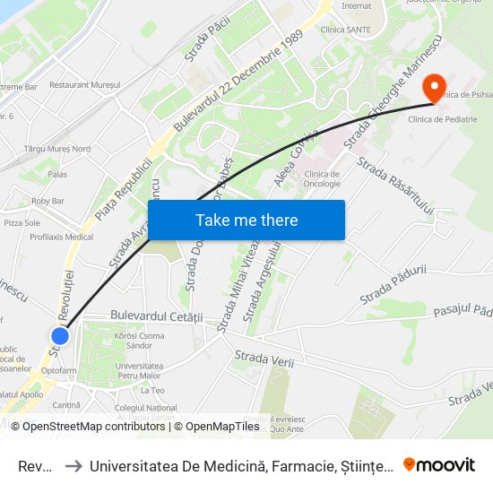 Revoluţiei to Universitatea De Medicină, Farmacie, Științe Și Tehnologie Din Târgu Mureș map