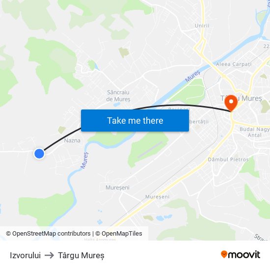Izvorului to Târgu Mureș map