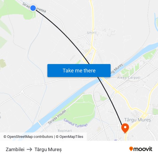 Zambilei to Târgu Mureș map