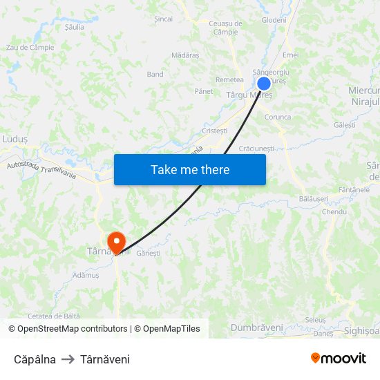 Căpâlna to Târnăveni map