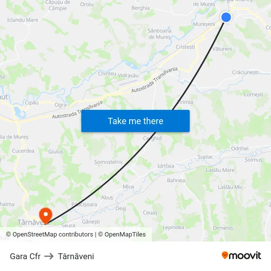 Gara Cfr to Târnăveni map