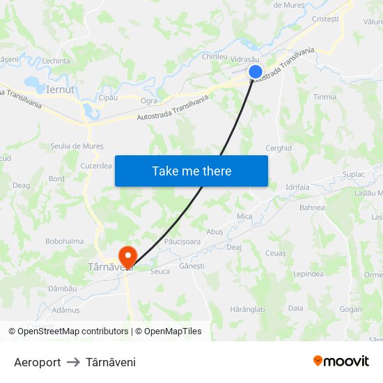 Aeroport to Târnăveni map