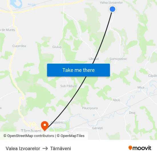 Valea Izvoarelor to Târnăveni map