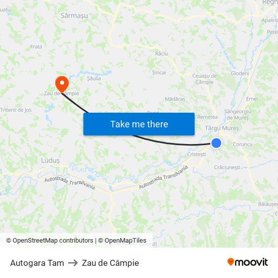 Autogara Tam to Zau de Câmpie map