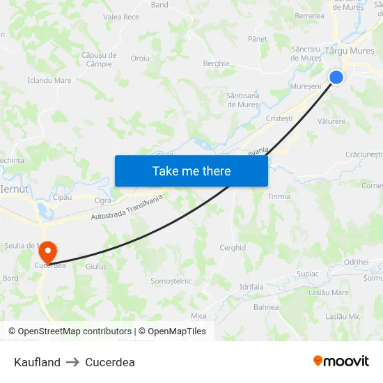 Kaufland to Cucerdea map