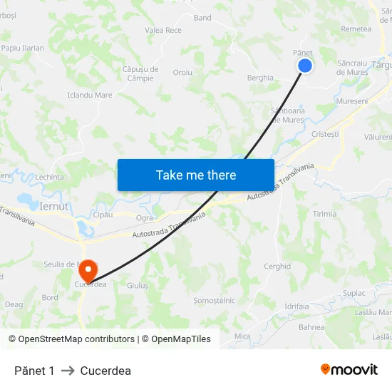 Pănet 1 to Cucerdea map