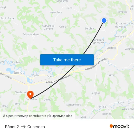 Pănet 2 to Cucerdea map