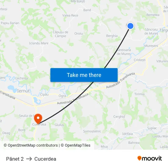Pănet 2 to Cucerdea map