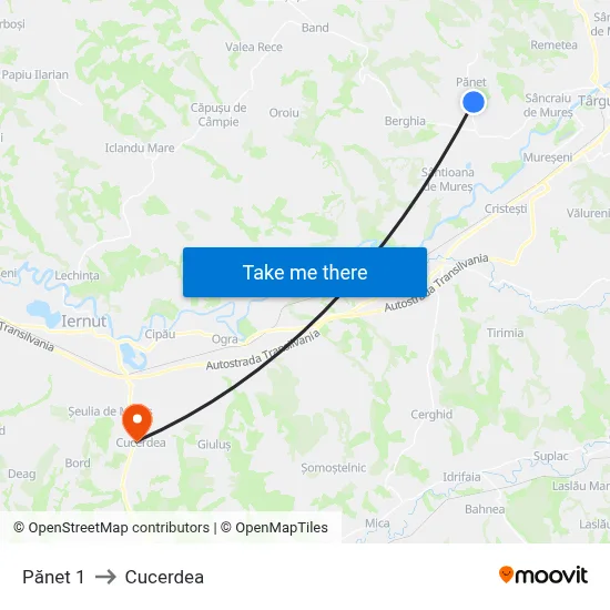 Pănet 1 to Cucerdea map