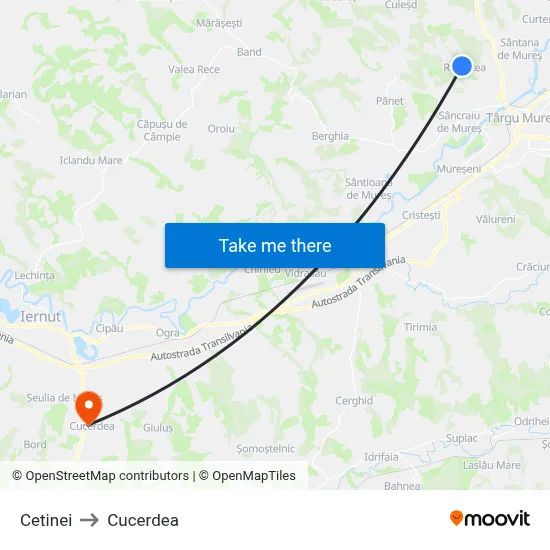 Cetinei to Cucerdea map