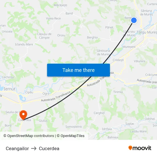 Ceangailor to Cucerdea map