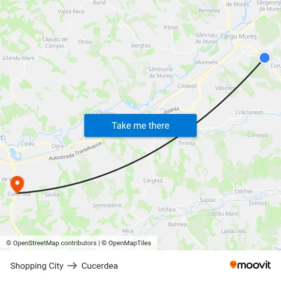 Shopping City to Cucerdea map