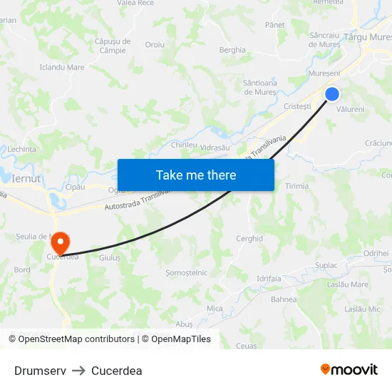 Drumserv to Cucerdea map