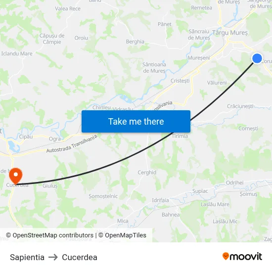 Sapientia to Cucerdea map