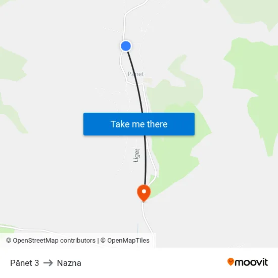 Pănet 3 to Nazna map