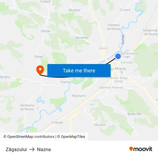 Zăgazului to Nazna map