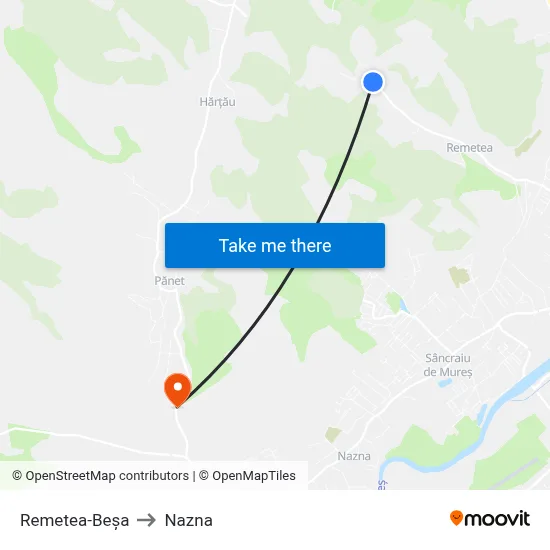 Remetea-Beșa to Nazna map