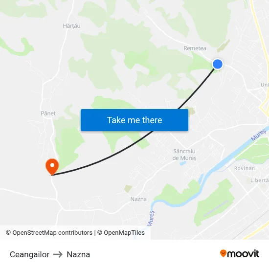 Ceangailor to Nazna map