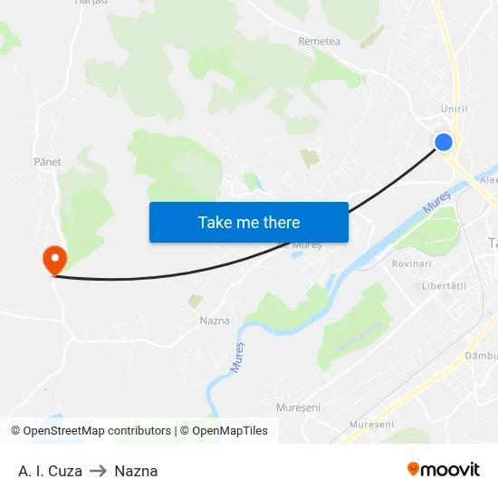 A. I. Cuza to Nazna map