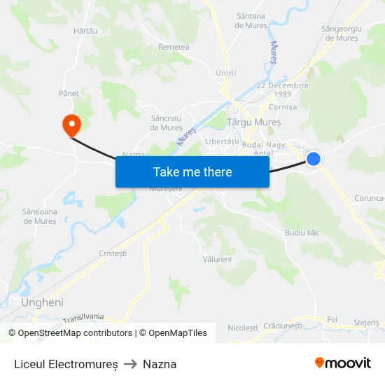 Liceul Electromureș to Nazna map
