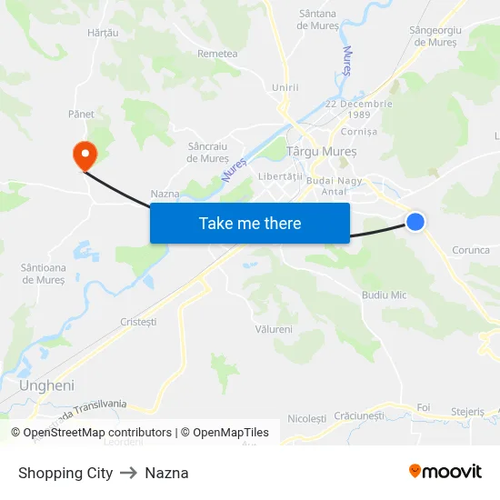 Shopping City to Nazna map