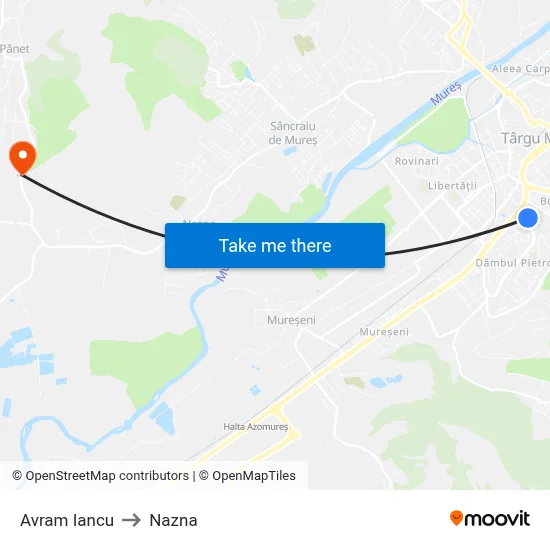 Avram Iancu to Nazna map
