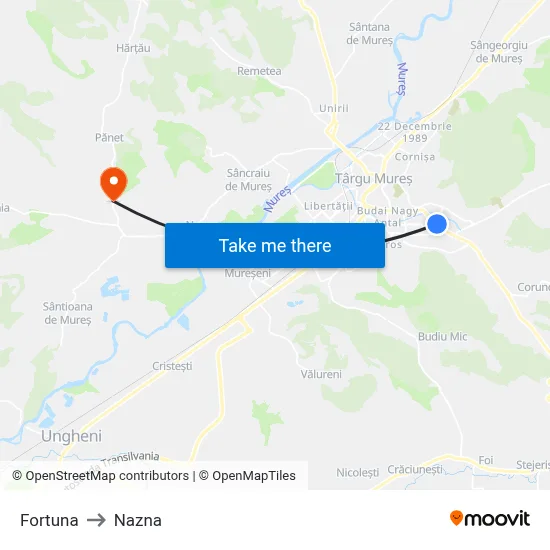 Fortuna to Nazna map