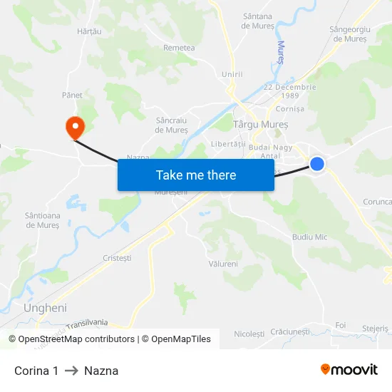 Corina 1 to Nazna map