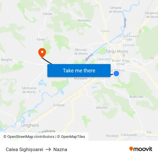 Calea Sighișoarei to Nazna map