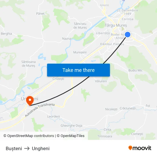 Bușteni to Ungheni map