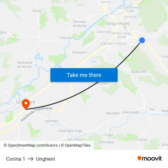 Corina 1 to Ungheni map