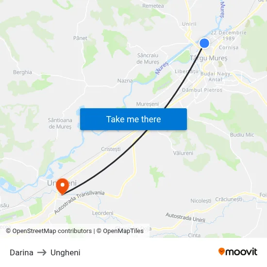 Darina to Ungheni map
