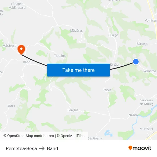 Remetea-Beșa to Band map