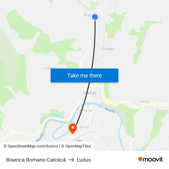 Biserica Romano-Catolică to Ludus map