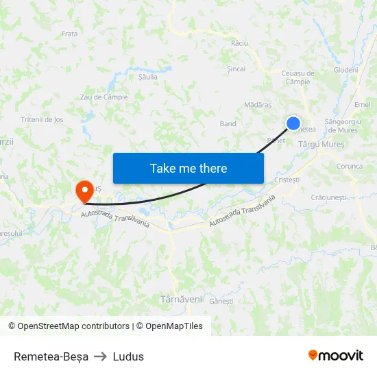 Remetea-Beșa to Ludus map