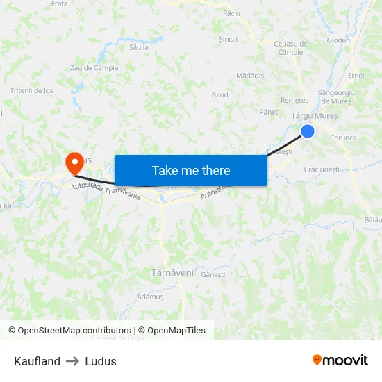 Kaufland to Ludus map
