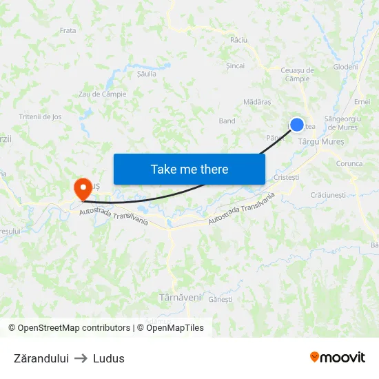 Zarandului to Ludus map