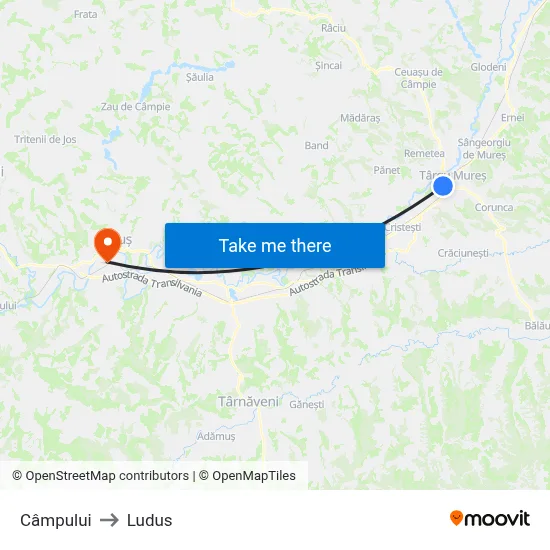 Câmpului to Ludus map