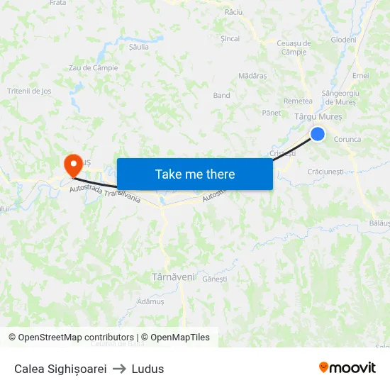 Calea Sighișoarei to Ludus map
