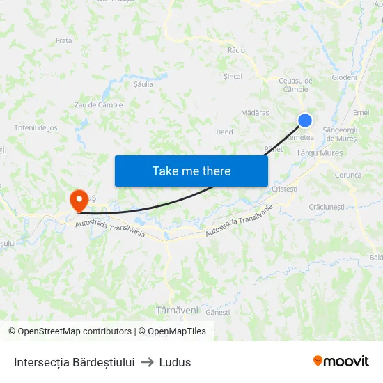 Intersecția Bărdeștiului to Ludus map