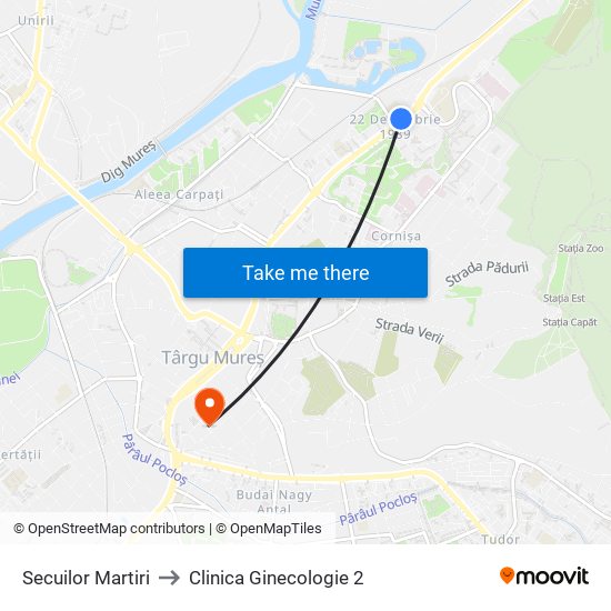Secuilor Martiri to Clinica Ginecologie 2 map
